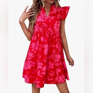 NWT Floral Red and Pink Women's Dress XL